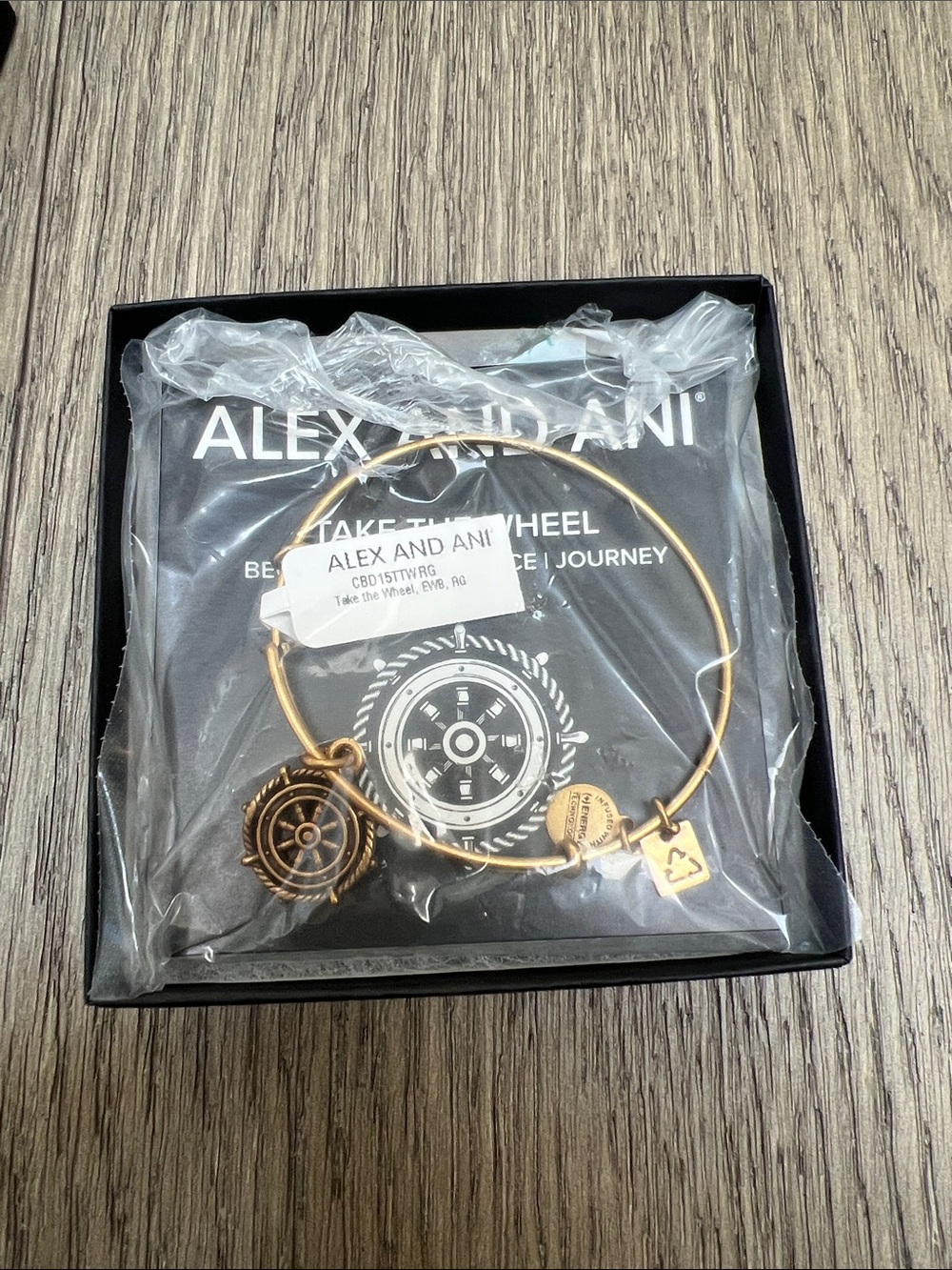 Alex and Ani Gold Wheel & Tag Charm Expandable Bangle